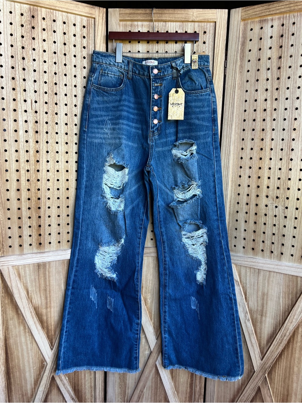 Vibrant Distressed Wide-Leg Jeans - Deep Blue by VIBRANT MIU